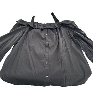 Ann Taylor LOFT Blouse Black Off Shoulder Button Front XXL Milk Maid Peasant NWT